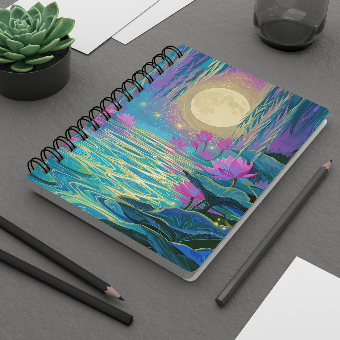 Moonlit Lotus Pond | Premium Spiral Journal